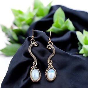 White Drop Earrings w/ Opal Stones & Swirl Details – Sterling Silver Hooks NWT